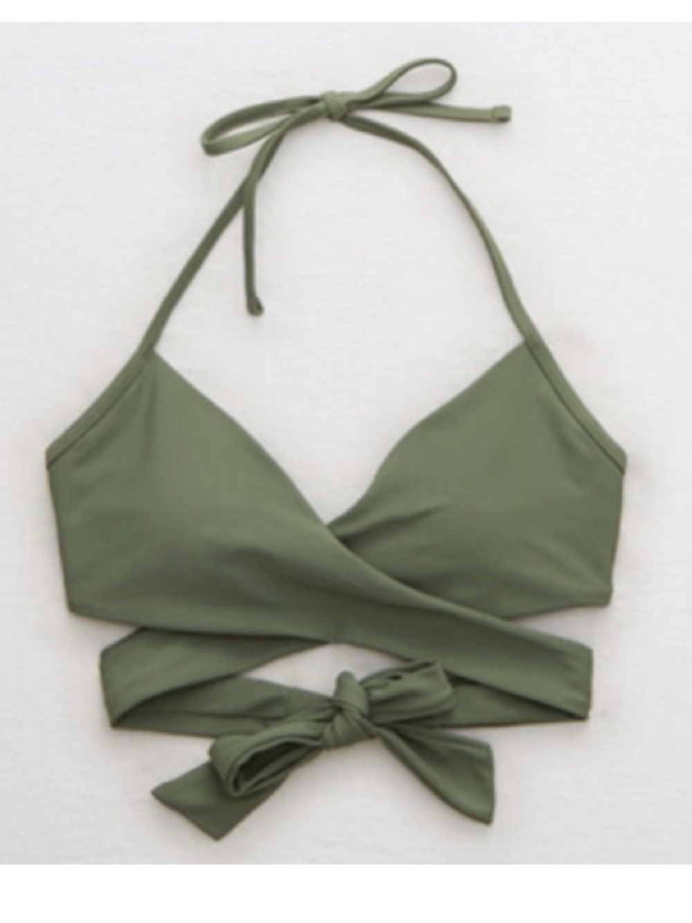 aerie Sage Green Wrap Halter Bikini Top